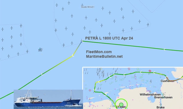 General cargo ship collided with wind turbine, damaged, North sea