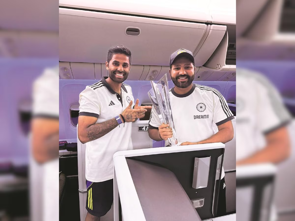 Inside Air India Flight, Rohit Sharma and Virat Kohli Celebrate with T20 World Cup as Champions Return Home