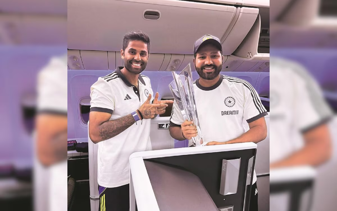 Inside Air India Flight, Rohit Sharma and Virat Kohli Celebrate with T20 World Cup as Champions Return Home