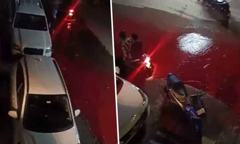 Blood-Red Liquid Floods Hyderabad Streets, Sparks Panic and Health Concerns